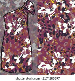 Leopard skin pattern texture, Fashionable print on women's top mockup. Wallpapers, print. Liberty style. Trendy design