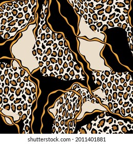 Patrón de piel de leopardo con fondo ondulado. Parche vectorial para impresión, tela, diseño de bufanda.