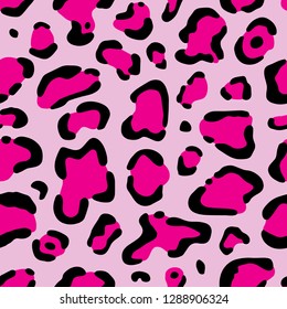 Leopard skin pink and black seamless pattern abstract vector illustration
