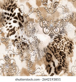 Leopard pele impressão, vetor sem emenda elegante artística repetindo pele de leopardo animal, preto, marrom, bege e branco transições, elementos sobrepostos, tendência padrão sem emenda para a moda, fundo, dec