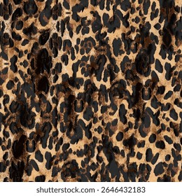Leopard skin print, Artistic stylish seamless vector repeating leopard animal skin, black, brown, beige and white transitions, overlapping elements, trend seamless pattern for fashion, background, dec