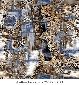 Leopard skin print, Artistic stylish seamless vector repeating leopard animal skin, black, brown, beige and white transitions, overlapping elements, trend seamless pattern for fashion, background, dec