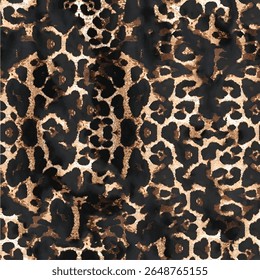 Leopard pele impressão, vetor sem emenda elegante artística repetindo pele de leopardo animal, preto, marrom, bege e branco transições, elementos sobrepostos, tendência padrão sem emenda para a moda, fundo, dec