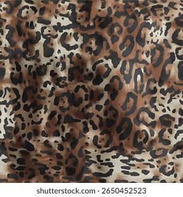 Leopard pele impressão, vetor sem emenda elegante artística repetindo pele de leopardo animal, preto, marrom, bege e branco transições, elementos sobrepostos, tendência padrão sem emenda para a moda, fundo, dec