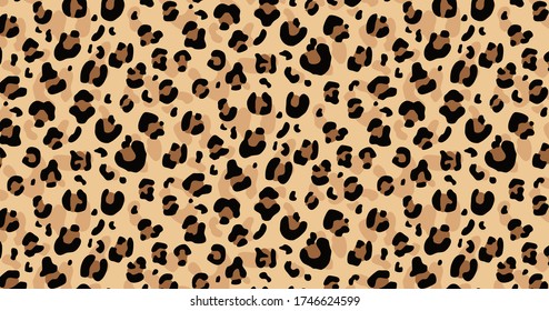 Leopard skin print seamless pattern design vector illustration. Animal safari endless texture. Exotic fashionable background with black splashes. Stylish natural backdrop