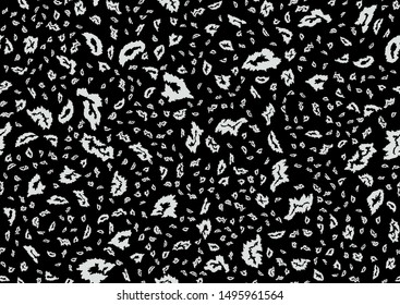 Leopard skin seamless pattern in abstract style. Vector dotted background. Fashion illustration. Trendy camouflage pattern. Black and white graphic design element.