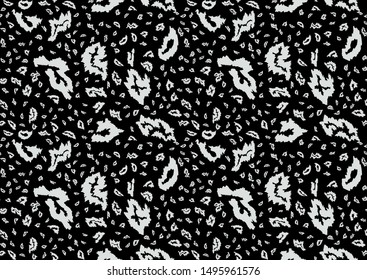 Leopard skin seamless pattern in abstract style. Vector dotted background. Fashion illustration. Trendy camouflage pattern. Black and white graphic design element.