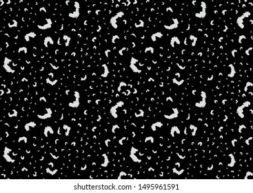 Leopard skin seamless pattern in abstract style. Vector dotted background. Fashion illustration. Trendy camouflage pattern. Black and white graphic design element.