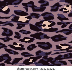 Leopard skin seamless pattern. Abstract animal fur wallpaper. Purple and black colors texture repeat. Wild african cats illustration. Concept fabric textile design.