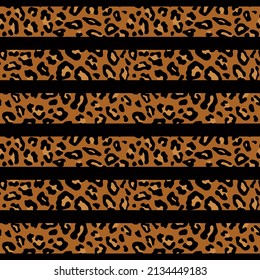 Leopard skin seamless pattern. Black and yellow spots and straps on brown background for fashion graphic such as dress, T-shirt, legging, pajama or for home decor such as wallpaper, tablecloth bedding