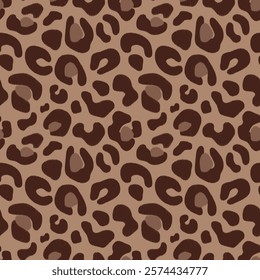 Leopard skin seamless pattern. Classic leopard print in brown colors. Vector illustration for fabric, background, bed linen, wallpaper, cover