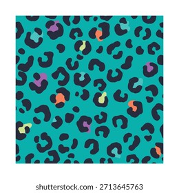Leopard skin seamless pattern with colorful abstract animal spots
