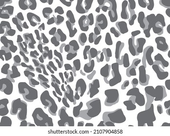 Leopard skin seamless pattern. Dark spots on a white background. Print on fabric and clothes. Template for design. Vector illustration