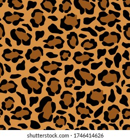 Leopard skin seamless pattern. Exotic leopard skin drawing, fashionable orange background with black splashes natural modern abstract ornament natural feline vector camouflage.