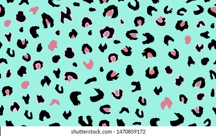 Leopard skin - seamless pattern. Fashion style trend fabric textiles. Trendy blue print clothes. Natural Leopard fur Stains - zoo illustration. African motif decorative wrap. Jungle, savannah wildlife