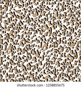 Leopard skin seamless pattern. Fashionable light brown print with black and white. Modern wild animal repeat illustration. Stylized spotted vector texture. For fashion, fabric, wallpaper, design.