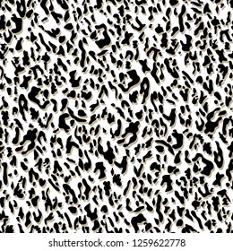 Leopard skin seamless pattern. Fashionable monochrome print in black and white. Modern wild animal repeat illustration. Stylized spotted vector texture. For fashion, fabric, wallpaper, tile, design.