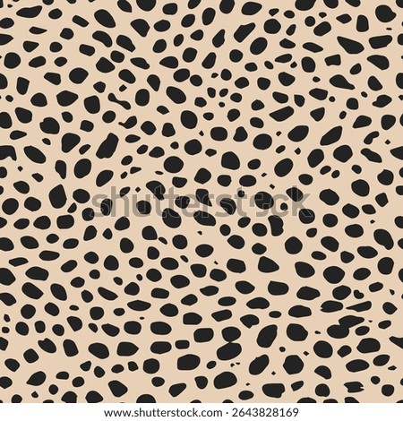 Leopard skin seamless pattern with natural, swirling animal black spots, on a light beige background. Animal classic fur illustration. Cheetah leather endless print design.