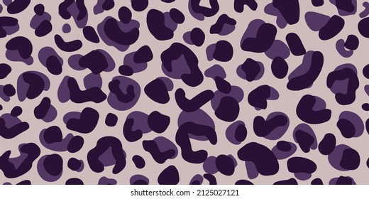 Leopard skin seamless pattern on purple background. Retro savannah animals in engraving style. Hand drawn monochrome texture for fabric, wallpaper, textile, print, wrapping paper. Vector illustration.