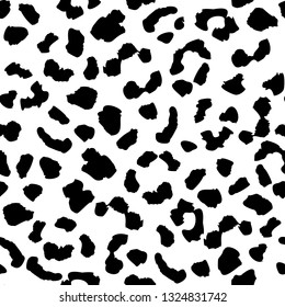 Leopard skin seamless pattern texture repeat. Abstract animal fur wallpaper. Monochrome black and white backdrop. Wild african cats repeat illustration. Concept trendy fabric textile design