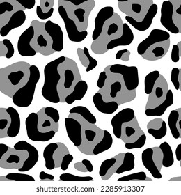 Leopard skin seamless pattern vector. Monochrome black and white jaguar texture. Wild animal endless background for fashion print, textile, fabric