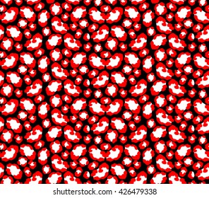 Leopard skin seamless pattern. Vector illustration with animal print. Red and black leopard pattern. Jaguar print for wallpaper, clothes wrapping, fabric, paper, cover, textile, design, background.