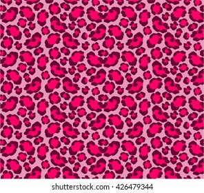 Leopard skin seamless pattern. Vector illustration with animal print. Jaguar pattern for wallpaper, clothes wrapping, fabric, paper, cover, textile, design, background. Pink cheetah print. 