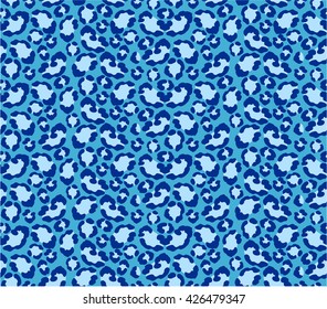 Leopard skin seamless pattern. Vector illustration with animal print. Blue leopard print. Jaguar print for wallpaper, clothes wrapping, fabric, paper, cover, textile, design, background.