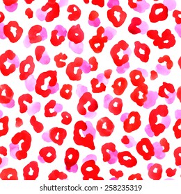 Leopard skin seamless pattern. Watercolor vector illustration in bright colors.