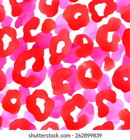 Leopard skin seamless pattern. Watercolor vector illustration in bright colors.