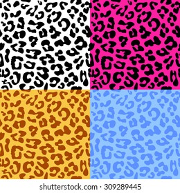 Leopard skin seamless repeated vector pattern. Set of 4 different color samples.