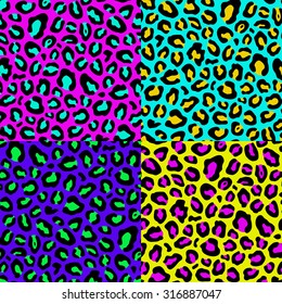 Leopard  skin seamless set patterns fashion 80s-90s. It can be used in printing, website background and fabric design. Vector modern design.