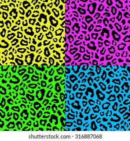 Leopard  skin seamless set patterns fashion 80s-90s. It can be used in printing, website background and fabric design. Vector modern design.