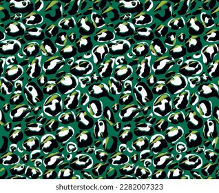 leopard skin texture. Green, black and yellow colours, psychodelic background, seamless wallpaper