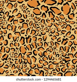 Leopard skin texture seamless pattern. Ideal for printed products. Wild animals pattern background close up. Vector illustration.