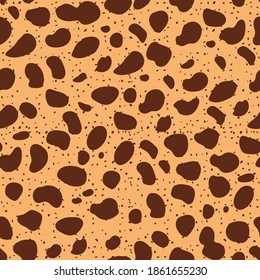 Leopard skin texture seamless pattern. Predator animal fashion fur print. Textile, wrapping paper, wallpaper, safari background design vector illustration
