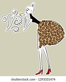 leopard skirt beautiful lady