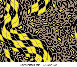 Leopard and snake pattern, print, vector, illustration, seamless, wallpaper, background, texture