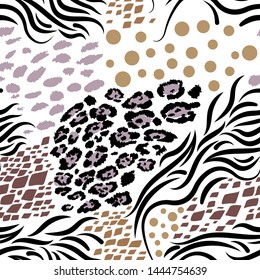 Leopard, snake, zebra, safari africa. seamless pattern mix animal