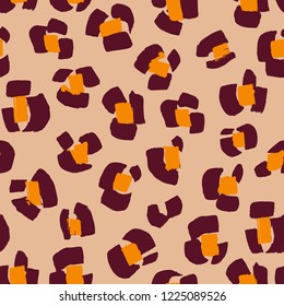 Leopard spots fur imitation. Animal skin leopard vector seamless pattern. Flowers illusion. 