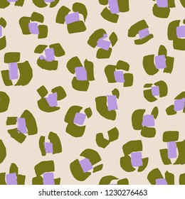 Leopard spots fur imitation. Animal skin leopard vector seamless pattern. Flowers illusion. 