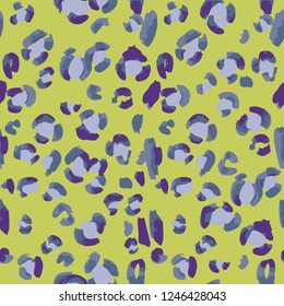 Leopard spots fur imitation. Animal skin leopard vector seamless pattern. Doodle figures and flowers illusion.