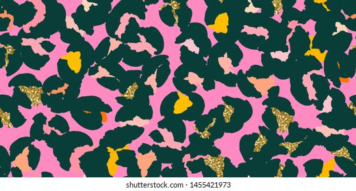 Leopard spots or hand-drawn abstract flowers seamless pattern design