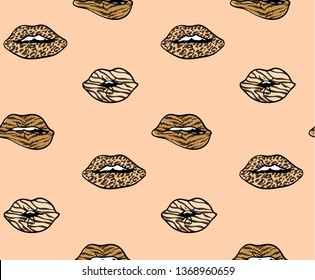 Leopard spots lips vector seamless pattern background