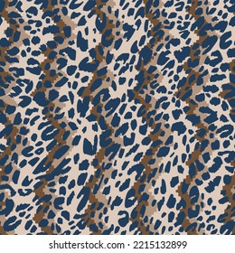 Leopard spots seamless pattern. Abstract geometric background with zigzag chevron ornament overlapped by spotted texture. Fashion animal skin camouflage print. Trendy intricate textile surface swatch.