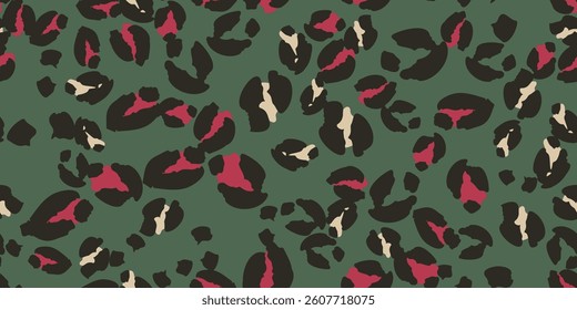 Leopard spots seamless pattern design. Vector green background, wallpaper, wrapping paper, fabric, print