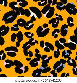 Leopard spots seamless pattern design. Vector orange background, wallpaper, wrapping paper, fabric, print