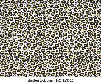 Leopard spotted fur texture. Vector repeating seamless orange black white print