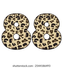 Leopard Spotted Number Eighty Eight Vector Illustration. Leopard Print Number 88 Isolated On A White Background
