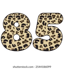 Leopard Spotted Number Eighty Five Vector Illustration. Leopard Print Number 85 Isolated On A White Background
